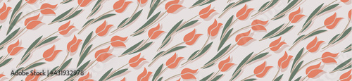 Tulip seamless pattern. Simple flower on beige background. Floral vector illustration