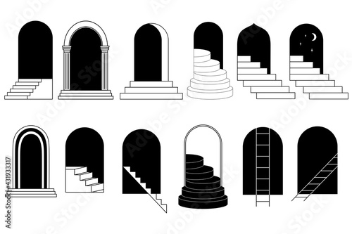 Set of arches, stairs silhouettes.