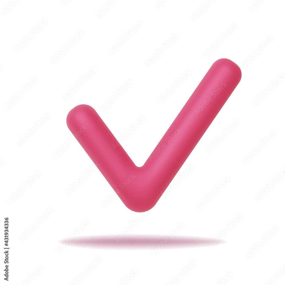 3D check icon, sign ok color pink. Checkmark sign for mobile, web and application. Vector 3D check icon, sign ok color pink. Checkmark sign for mobile, web and application. Vector