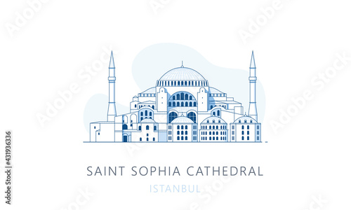Saint Sophia Cathedral, Istambul. The famous landmark of Istanbul, tourists attraction place, skyline vector illustration, line graphics for web pages, mobile apps and polygraphy.