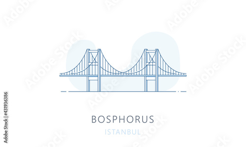 Bosphorus bridge, Istambul. The famous landmark of Istanbul, tourists attraction place, skyline vector illustration, line graphics for web pages, mobile apps and polygraphy.