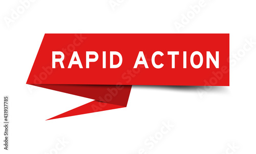 Paper speech banner with word rapid action in red color on white background (Vector)