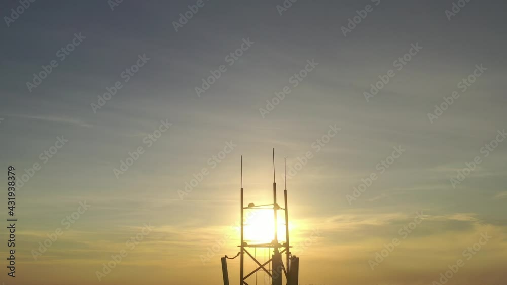 Telecommunication tower of 4G and 5G cellular. Base Station or Base Transceiver Station. Wireless Communication Antenna Transmitter. Telecommunication tower with antennas against sunset. Telecommunication tower of 4G and 5G cellular. Base Station or Base Transceiver Station. Wireless Communication Antenna Transmitter. Telecommunication tower with antennas against sunset.