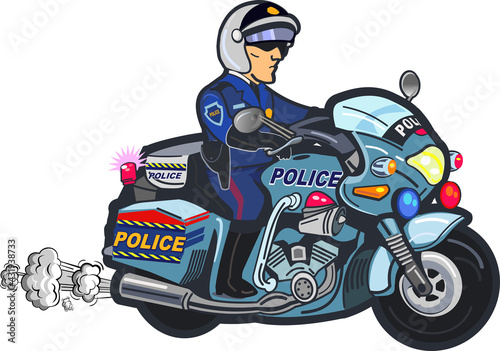 Police officer riding on Police motorcycle emergency patrol vehicle