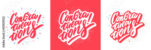 Congratulations. Greeting banners set. Vector handwritten lettering.