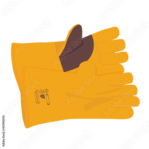 Yellow protective welding gloves. Vector illustration.