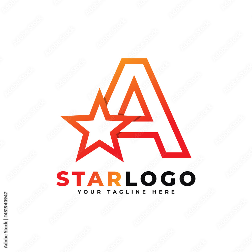 Letter A star logo Linear Style, Orange Color. Usable for Winner, Award and Premium Logos.