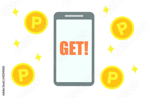 スマートフォンとポイントコイン　ベクターイラスト