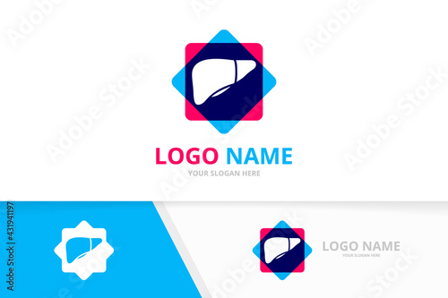 Human liver logo for gastrointestinal clinic. Liver and patient help logotype design template.