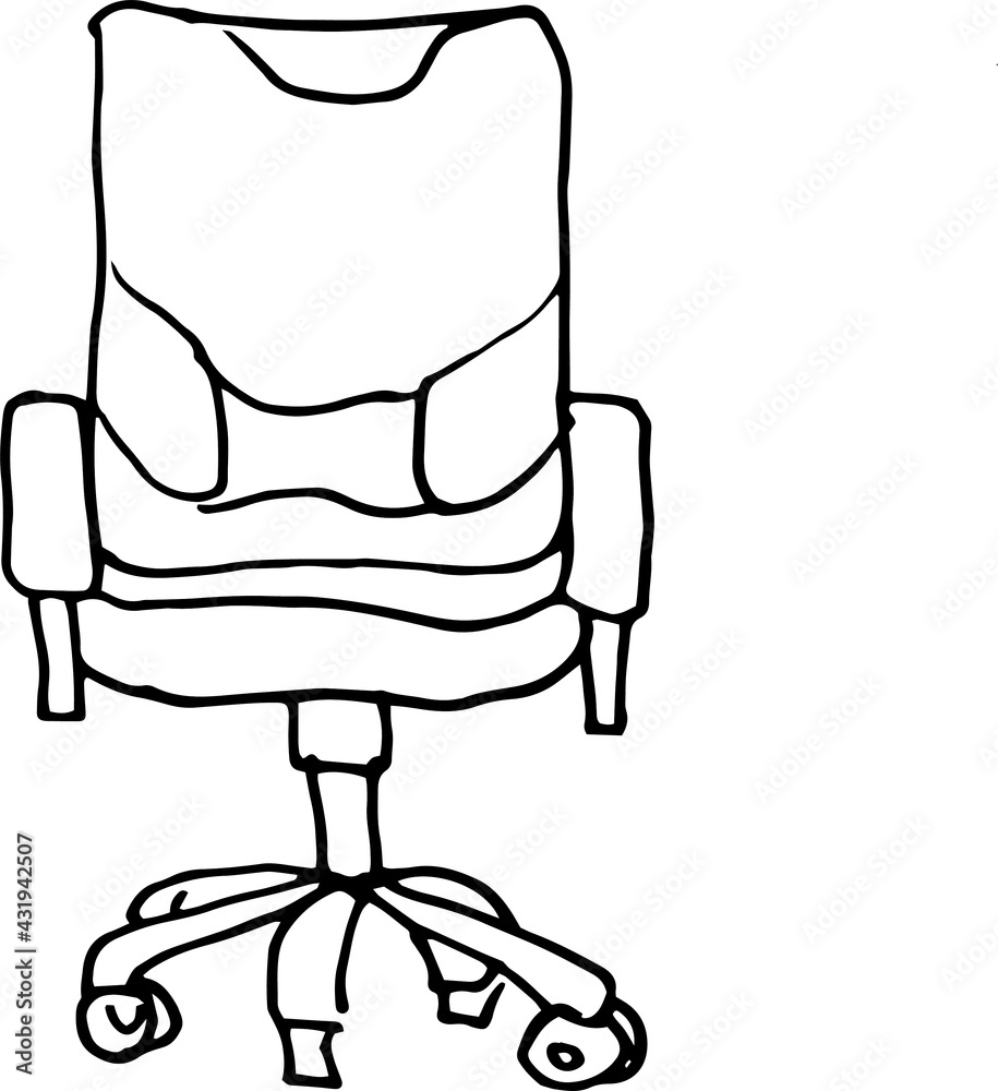 Chair armchair for office furniture for work graphic vector illustration doodle sketch print isolated element on white background Chair armchair for office furniture for work graphic vector illustration doodle sketch print isolated element on white background