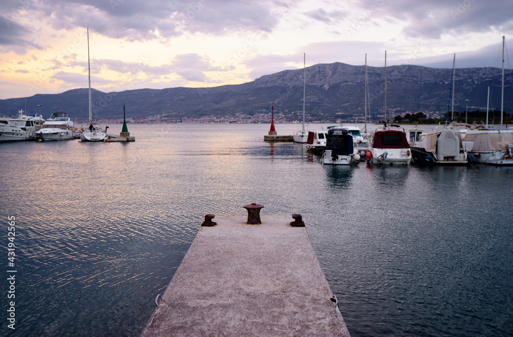 Fototapeta premium Marina harbour with beautiful white yachts in Split, Croatia.