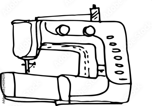 Sewing machine graphic vector illustration doodle sketch print for school for work sewing needlework study isolated element on white background