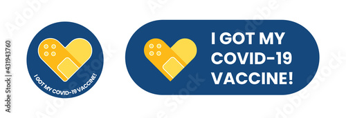 Vaccine campaign stickers with medical plaster. Vaccination badges