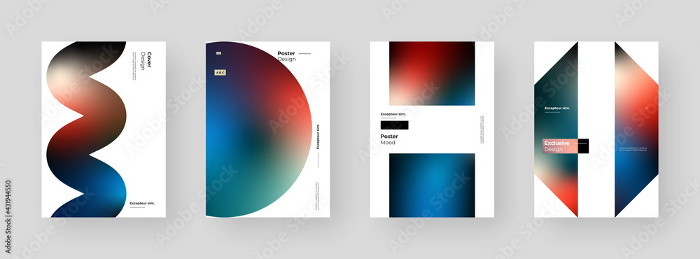 Abstract set Placards, Posters, Flyers, Banner Designs. Colorful gradient on vertical A4 format. Glass effect. Decorative neumorphism backdrop. Gradient glassmorphism shapes on white background Abstract set Placards, Posters, Flyers, Banner Designs. Colorful gradient on vertical A4 format. Glass effect. Decorative neumorphism backdrop. Gradient glassmorphism shapes on white background