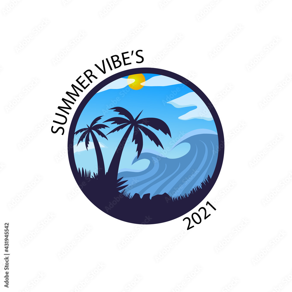 summer vibes 2021. logo design, t-shirt design,  symbol and icon for summer.