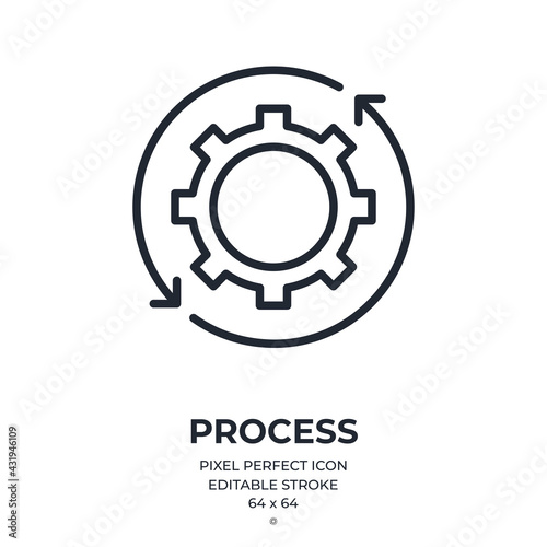 Cogwheel icon and settings concept editable stroke outline icon isolated on white background flat vector illustration. Pixel perfect. 64 x 64.