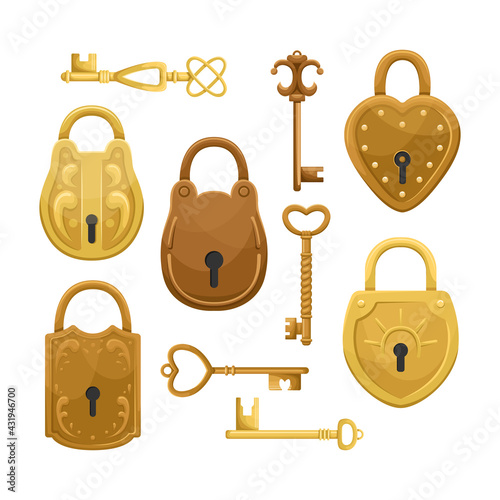Vector set with retro keys and locks.