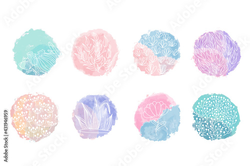 Highlight cover set, abstract floral botanical icons for social media. Vector illustration. Set of Instagram Story Highlights Covers Icons.