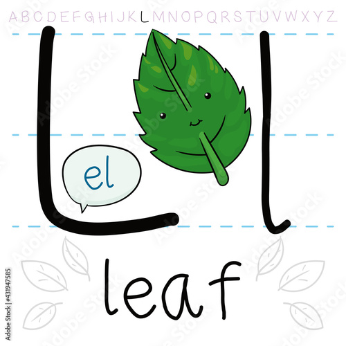 Green Leaf ready for its Letter L Lesson, Vector Illustration