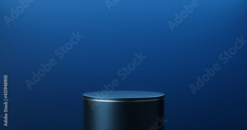 Dark blue product stage background or podium pedestal display on blank modern art room with studio showcase backdrop. 3D rendering.