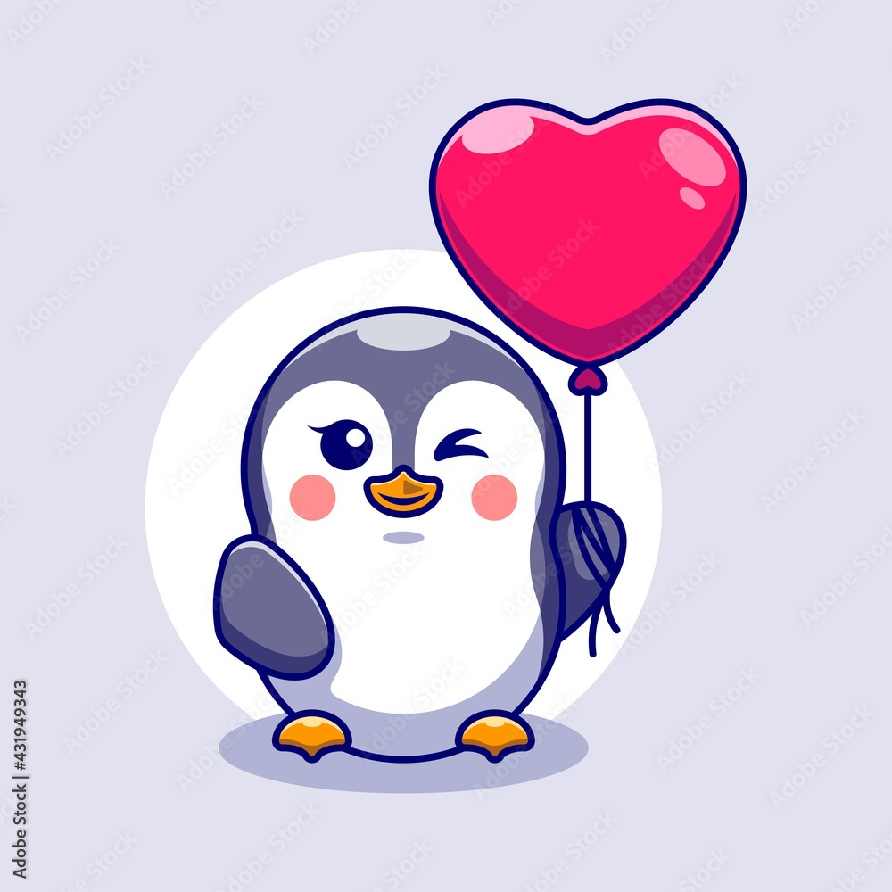 Cute penguin with balloons cartoon