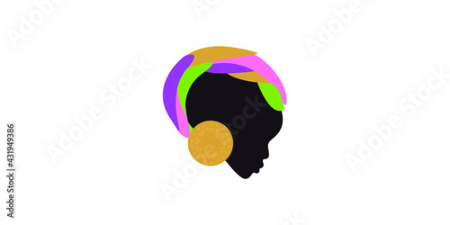 African map shape black woman profile with headwrap or headpiece
