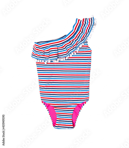  Children's striped swimsuit isolated on white background