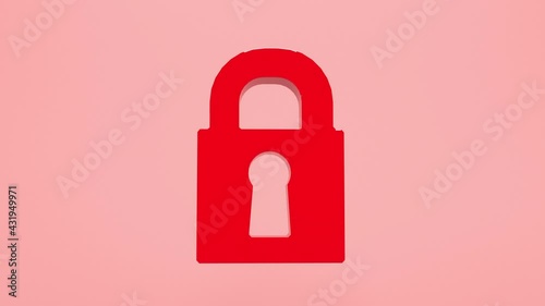 3D render of an abstract animation of a lock symbol. 3D animation of the appearing, rotating, moving and disappearing a lock symbol. Animation with an alpha channel.