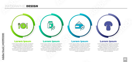Set Vegan food diet, milk, Organic cosmetic and Mushroom. Business infographic template. Vector
