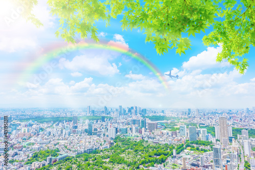 雨上がりの晴れた東京都市風景　  Tokyo city skyline with beautiful fresh greenery  , Japan.
