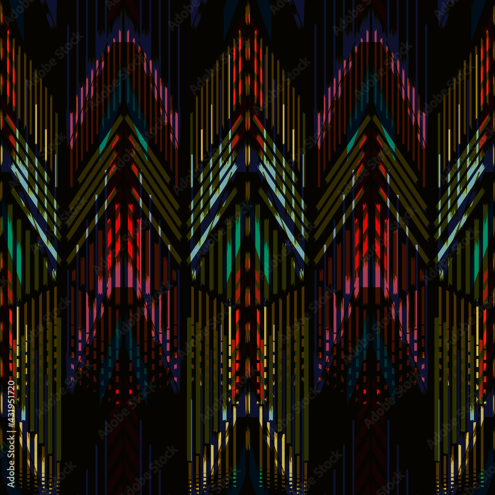 Obraz premium Ikat seamless pattern as cloth, dress, curtain, textile design, wallpaper, surface texture background.