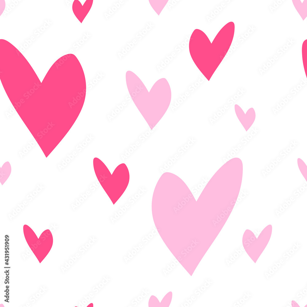 Seamless pattern with hand drawn symbols of love in shape of heart. Vector  design for ad, poster, banner of Valentine Day or wedding. Background for card, poster, fabrics, wallpapers etc