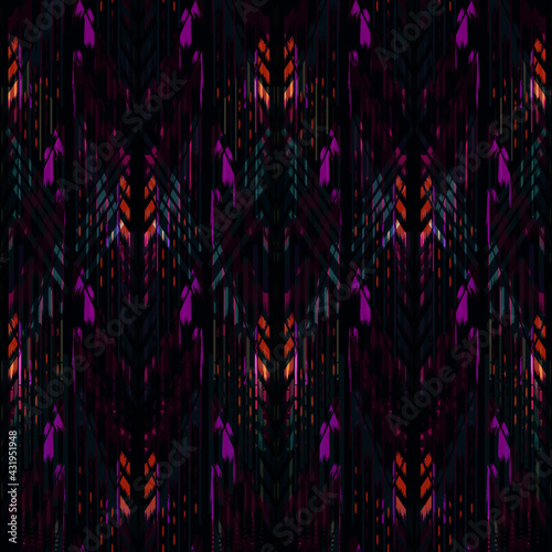Fototapeta Naklejka Na Ścianę i Meble -  Ikat seamless pattern as cloth, curtain, textile design, wallpaper, surface texture background.