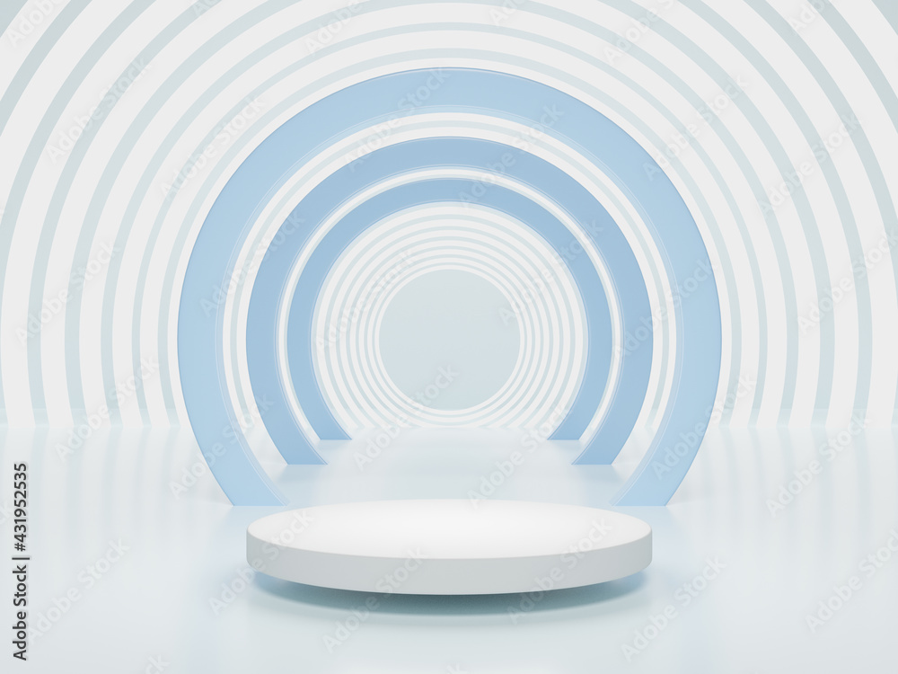 Fototapeta premium Abstract geometric podium background, mock-up, blank minimalistic empty showcase template, Modern art deco shop display. 3d render.
