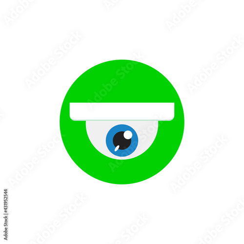 CCTV icon, security video round  camera surveillance with eye. Vector clipart and drawing. Isolated illustration.
