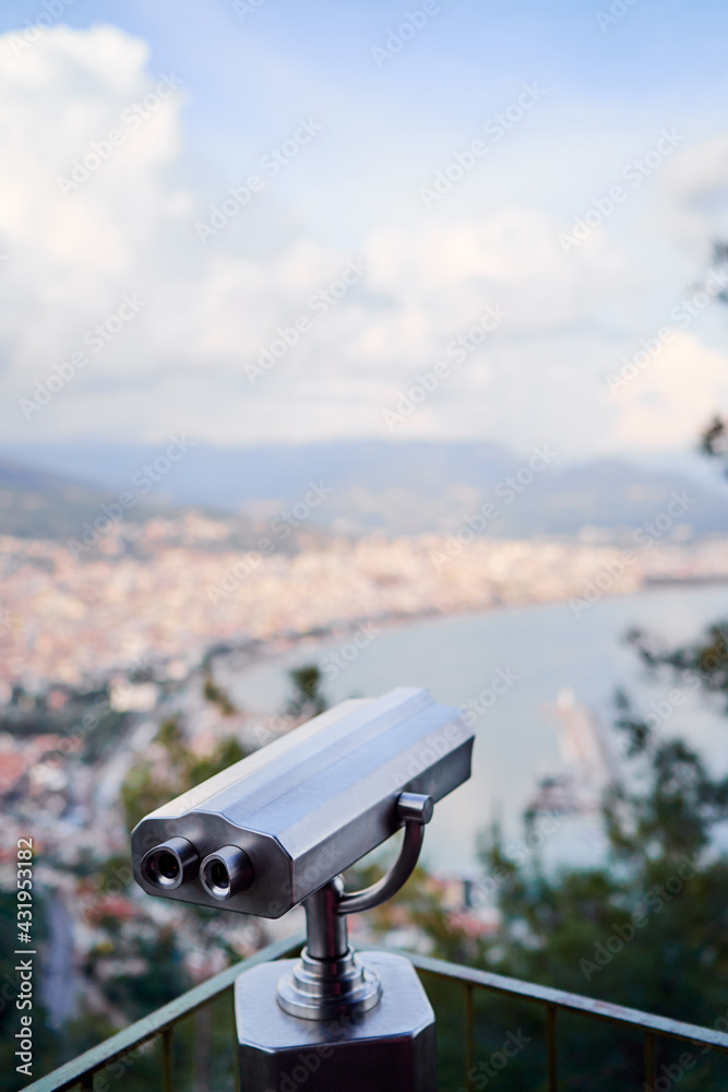 Coin Operated Binocular viewer on Alanya view point looking out to the bay and city.