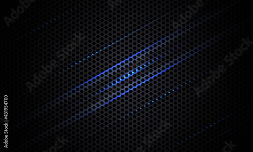 Black background. Dark carbon fiber texture with blue and gray lines. Black metal texture steel background. Web design template vector illustration EPS 10.