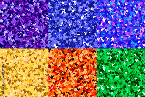 Multicolour hearts glittering background.