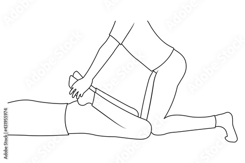 Massage. Yumeiho therapy line. Instructions for performing massage techniques, stretching the leg muscles. Simple vector illustration for physical therapy guidelines, websites and prints.