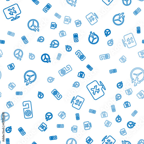 Set line Please do not disturb, Speech bubble with airplane and Clock on seamless pattern. Vector