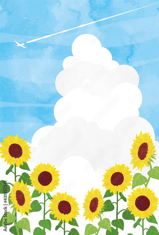 ひまわりのイラストの夏イメージの背景素材 Stock Vektorgrafik Adobe Stock
