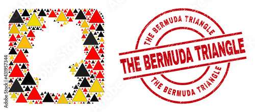 Germany state map mosaic in Germany flag official colors - red, yellow, black, and textured The Bermuda Triangle red circle badge. The Bermuda Triangle seal uses vector lines and arcs.
