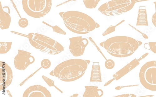 Seamless Pattern with Utensils. Cooking Background.Vector illustration.