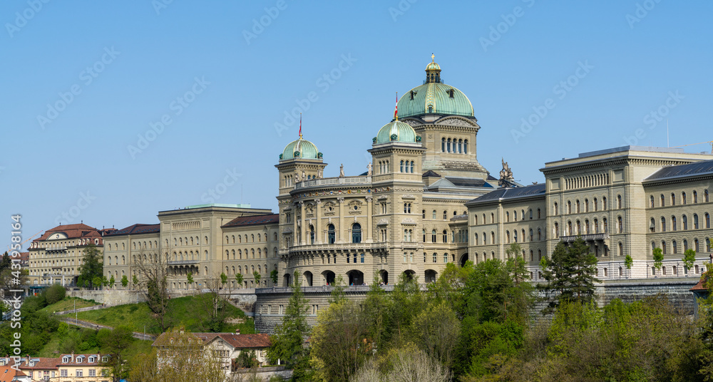 a view of the Swiss capitol building or Bundeshaus in Bern