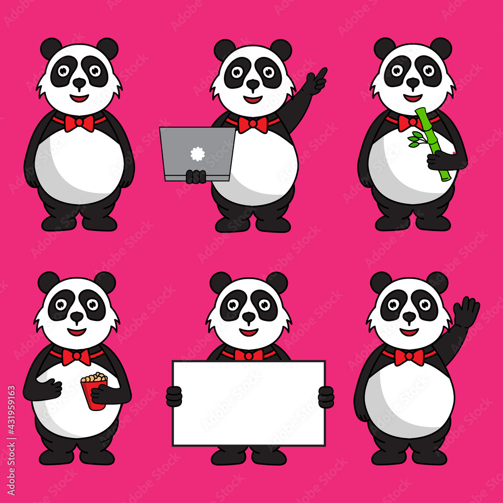 set of cute Fat panda mascot cartoon characters illustration set with various styles and poses set of cute Fat panda mascot cartoon characters illustration set with various styles and poses
