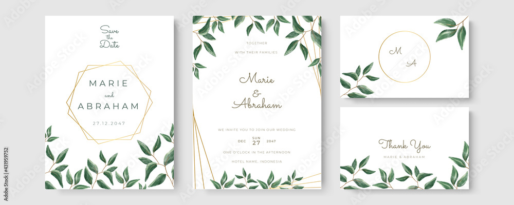 Elegant greenery on wedding invitation card template