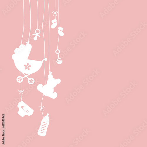 Links Hängende Baby Icons Silhouette Mädchen Weiß Rosa