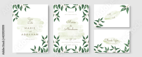 Elegant greenery on wedding invitation card template