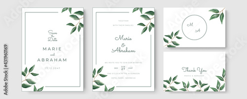 Elegant greenery on wedding invitation card template