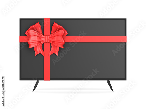 tv with bow on white backgr...